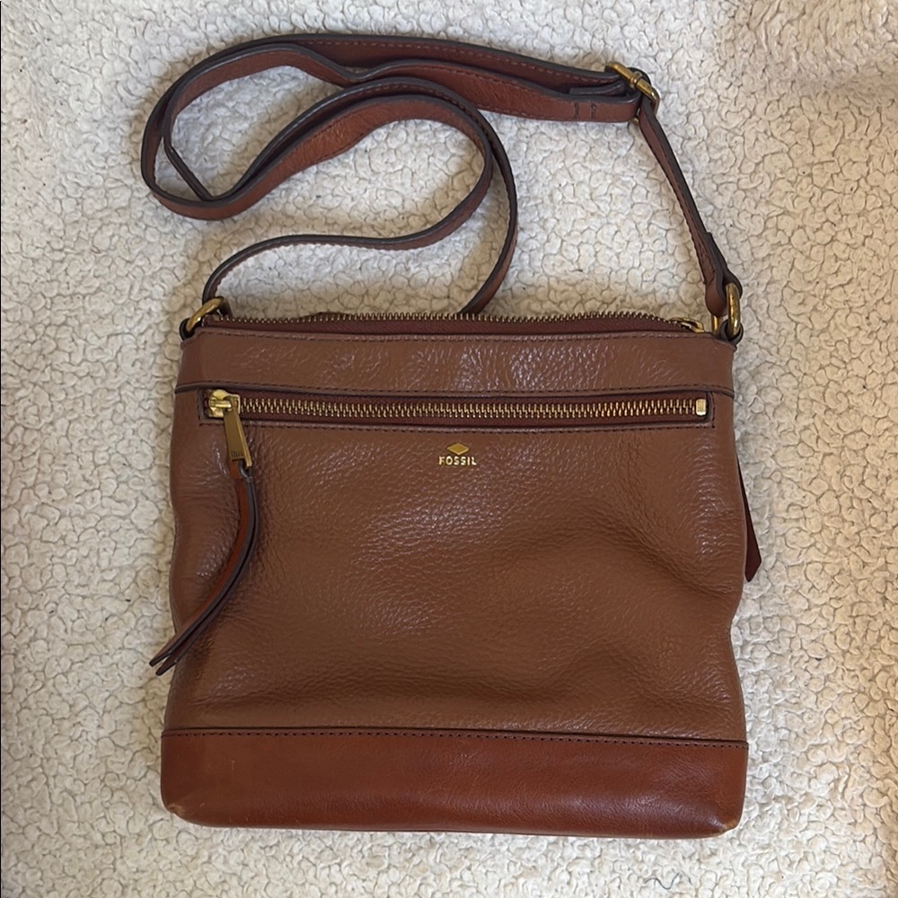 Fossil Tan Leather Crossbody Bag